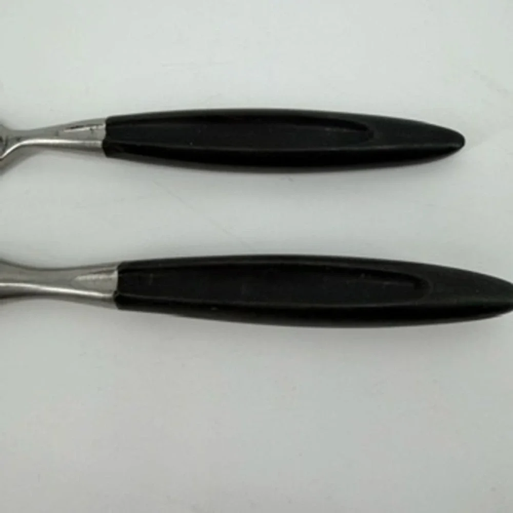 Vintage Formal Japan Stainless MCM Black Tapered Handle Knife and Fork Set 2pc